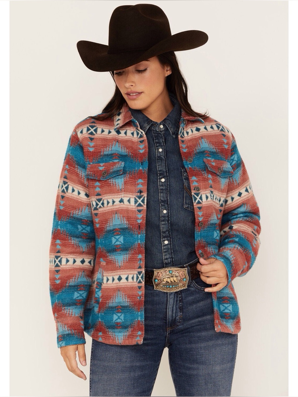 ARIAT WOMEN'S R.E.A.L. SOUTHWESTERN PRINT JACQUARD SHACKET Size Large